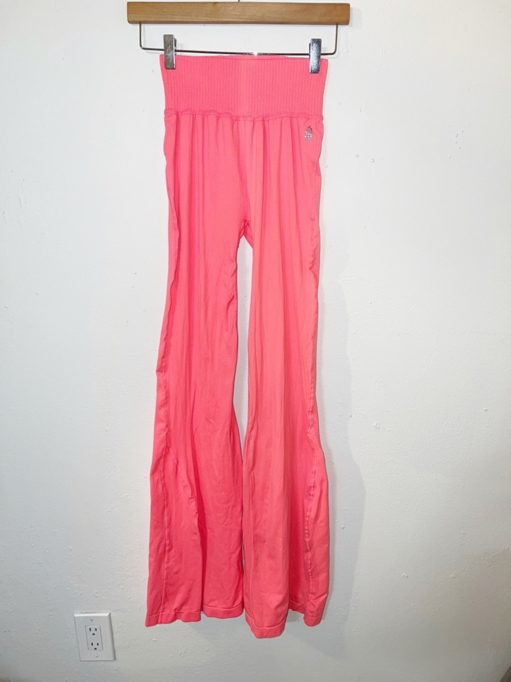 Free People Movement Women’s Coral Pink Flare Leggings with Ribbed Waistband